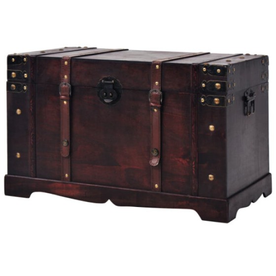 Wooden Storage Chest Treasure Box Blanket Toys Lid Bedding Brown Trunk