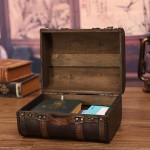 Vintage Wooden Suitcase, Antique Leather-Trimmed Storage Box, Small Pirate Treasure Chest for Photography Props, Jewelry, Books, Brown