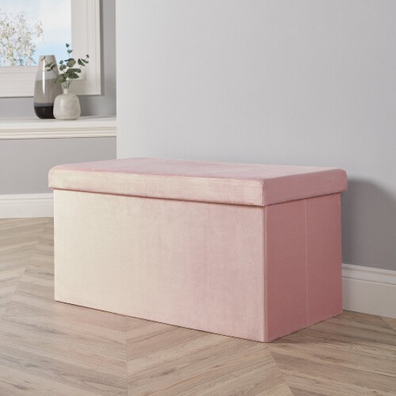 Large foldable footstool with pink velvet fabric, durable and space-saving storage.
