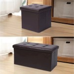 Double, Coffee-colored faux leather foldable storage footstool.