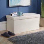 Cream-colored Rectangular Teddy Bear Plush Storage Footstool