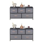 2個セット 5段布製チェスト – 取っ手付き収納キャビネット 軽量で実用的な整理タンス