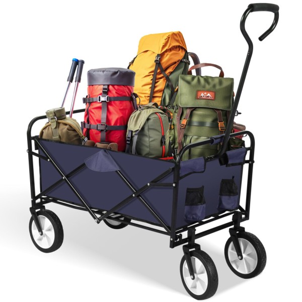 YSSOA Rolling Collapsible Garden Cart Camping Wagon with 360 Degree Swivel Wheels Adjustable Handle 220lbs Weight Capacity B