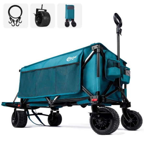 Portal Festival Beach Trolley with Brakes - Wide Wheels 300L Camping Trolley Cart with Adjustable Tailgate - Heavy Duty Folding Wagon for Garden Event