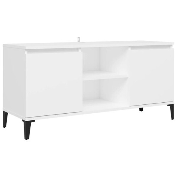 vidaXL White TV Cabinet with Four Metal Legs - Industrial Style TV Cabinet, 103.5x35x50 cm, 2 Shelves and 2 Compartments (805968)