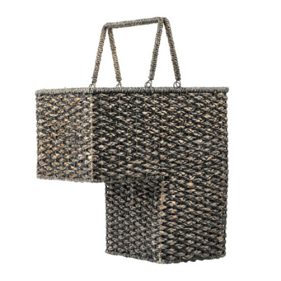 Creative Co-Op Woven Bankuan Rope Stair Basket with Handles Black