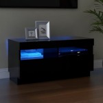 vidaXL TV Cabinet with LED Lights, Black Bedroom TV Cabinet, Audio Stand