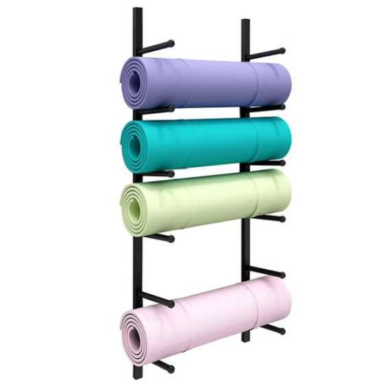 Yoga Mat Wall Holder, 6-Layer Foam Roller and Towel Storage Rack, 103cm Metal Organizer for Yoga Blocks, Black