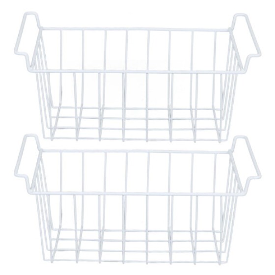 Pack of 2 Freezer Baskets Organiser, Large Wire Storage Basket with Handles for Kitchen and Pantry (49.5 x 24.5 x 20 cm)