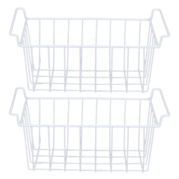 Pack of 2 Freezer Baskets Organiser, Large Wire Storage Basket with Handles for Kitchen and Pantry (49.5 x 24.5 x 20 cm)