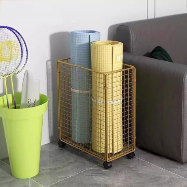 Yoga Mat Storage Rack - Mobile Yoga Mat Organizer, Foldable Display Stand for Exercise Mats, Multifunctional Storage for Yoga Equipment, Gold Color