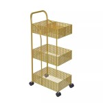 3 Tier Bathroom Storage Cart Metal Rolling Cart with Handle, 3 Shelves and 3 Hanging Baskets for Kitchen and Bathroom Organization