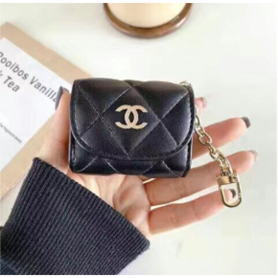 (AirPods Pro 2, Black) AirPods Leather Protective Case – Chanel Mini Bag Style