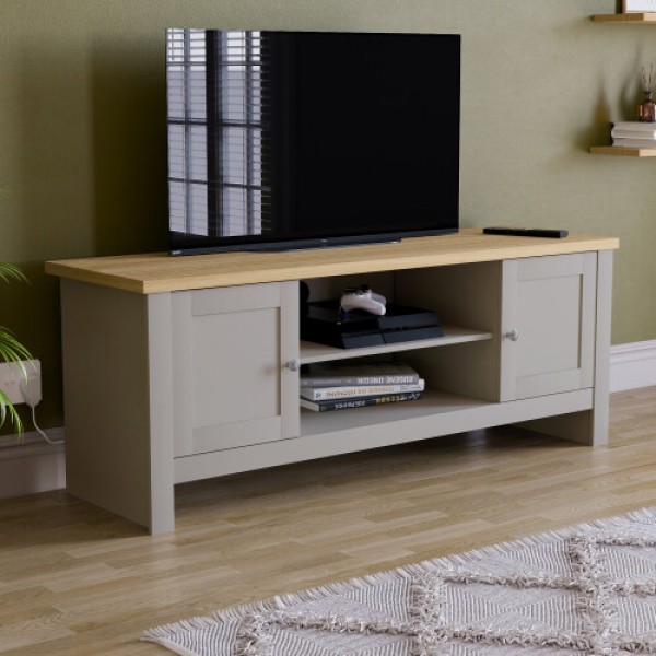 (Gray and Oak) Arlington Oak Double-Door TV Stand