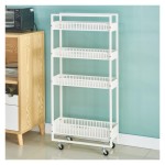 Rolling Storage Cart with Wheels, Slim Metal Organizer with Wire Basket, Multi-Functional Rack for Home, Office, Bathroom