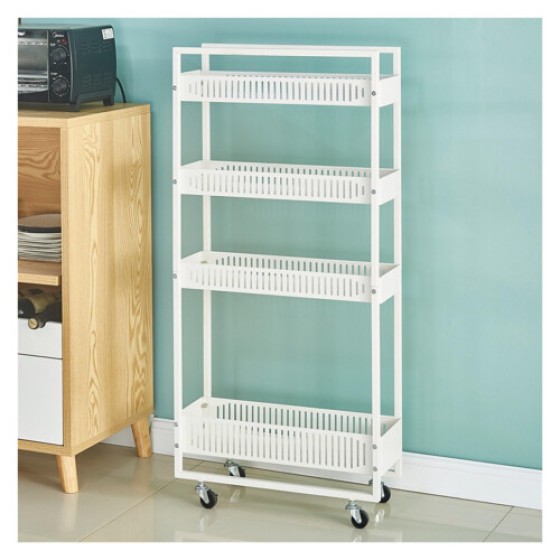 Rolling Storage Cart with Wheels, Slim Metal Organizer with Wire Basket, Multi-Functional Rack for Home, Office, Bathroom