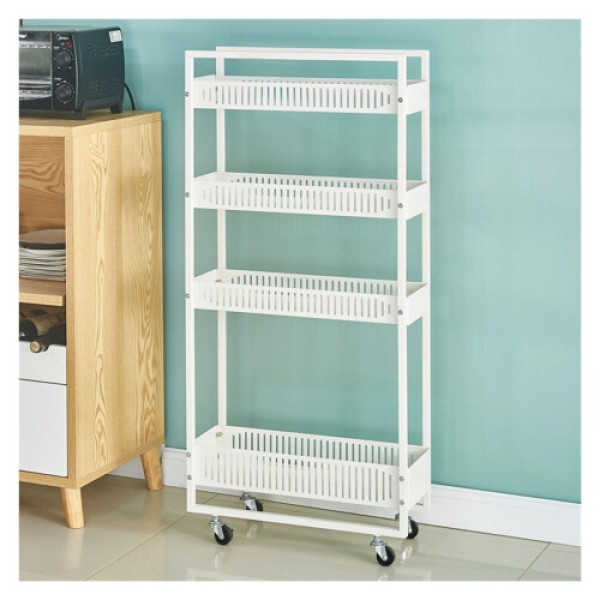 Rolling Storage Cart with Wheels, Slim Metal Organizer with Wire Basket, Multi-Functional Rack for Home, Office, Bathroom