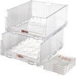 Stackable Closet Organizers and Storage Boxes, Clear Plastic Drawer Baskets for Bathroom, Kitchen, Laundry, Wardrobe (4 Pack)