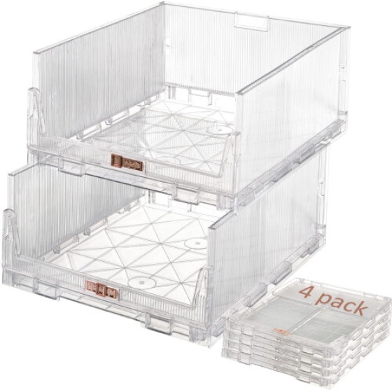 Stackable Closet Organizers and Storage Boxes, Clear Plastic Drawer Baskets for Bathroom, Kitchen, Laundry, Wardrobe (4 Pack)