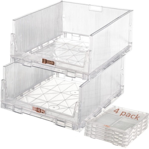 Stackable Closet Organizers and Storage Boxes, Clear Plastic Drawer Baskets for Bathroom, Kitchen, Laundry, Wardrobe (4 Pack)