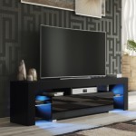 Aria 160 cm TV Stand with LED Lights - Black Glossy Cabinet Doors