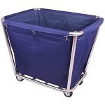 Movable Cart Laundry Trolley with Wheels, Stainless Steel Frame, Blue Laundry Sorter Basket for Home and Hotel Housekeeping