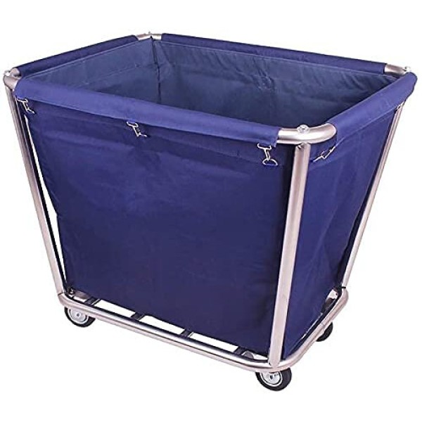 Movable Cart Laundry Trolley with Wheels, Stainless Steel Frame, Blue Laundry Sorter Basket for Home and Hotel Housekeeping
