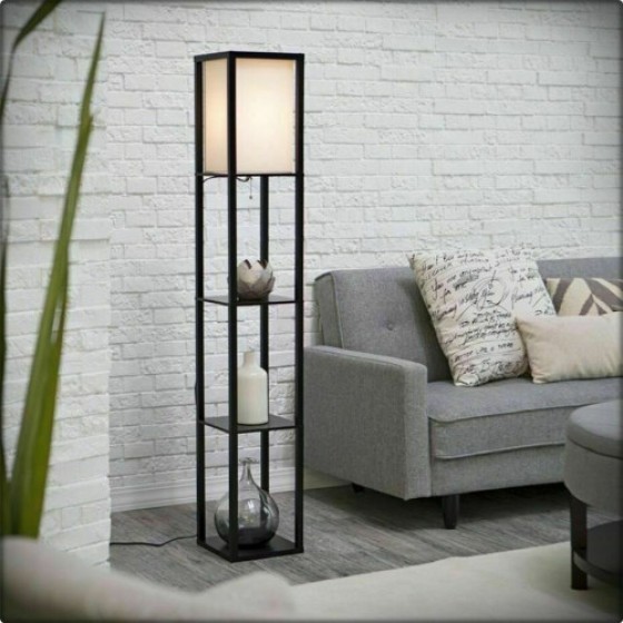 Three-Tier Storage Rack Floor Lamp - Modern Vertical Reading Lamp for Home Decor