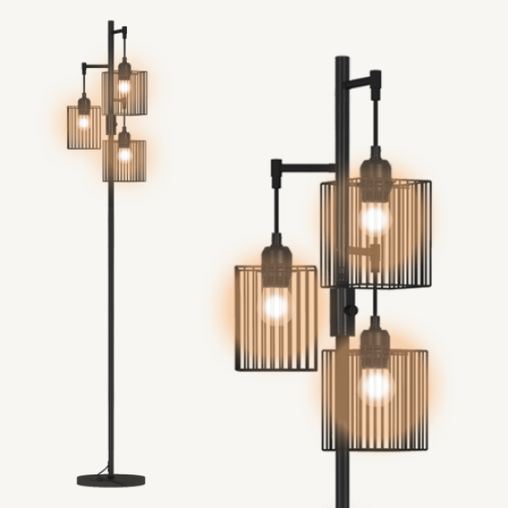 Made in the UK Three-Light Floor Lamp, Adjustable Metal Shade for Living Room