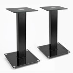 2 Speaker Stands with Modern Black Glass Platform Surround Sound TV Cabinet