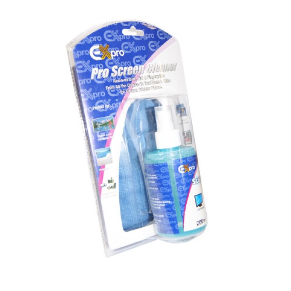 プロフェッショナルLCD、TFT、LEDテレビ、ノートパソコン、プラズマスクリーン用クリーニング液 200ml、クリーニングクロス付き。