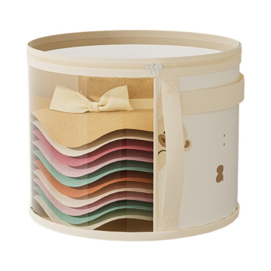 Cupboard Hat Storage Box, Round Foldable Hat Box with Lid, Carrying Strap for Various Hat Styles and Sizes