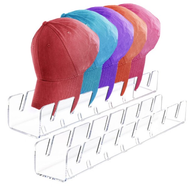 Hat Stand - Acrylic Baseball Cap Display Holder for 14 Caps, Clear Design, No Installation Needed, 2 Pack