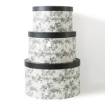 Soul & Lane Floral Hat Round Boxes with Lids - Set of 3: Nesting Cardboard Hat Storage Large Black Print Hat Cases Round Decorative Keepsake Boxes
