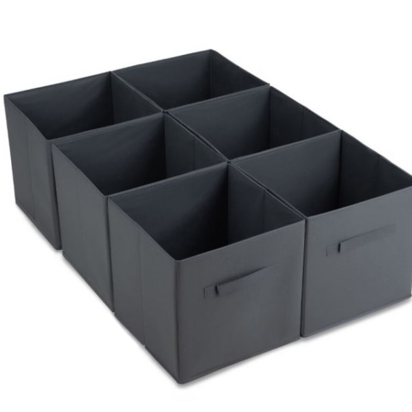 (GREY) LIVIVO SET OF 6 FOLDING CANVAS STORAGE BOXES COLLAPSIBLE CLOTHES ORGANIZER FABRIC CUBE