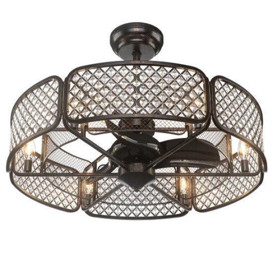 76 cm Cage Ceiling Fan with Crystal Chandelier, DC Motor