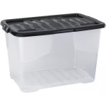 Strata 5 x 65 Litres Curve Plastic Stackable Storage Box & Lid Clear/Black Lid