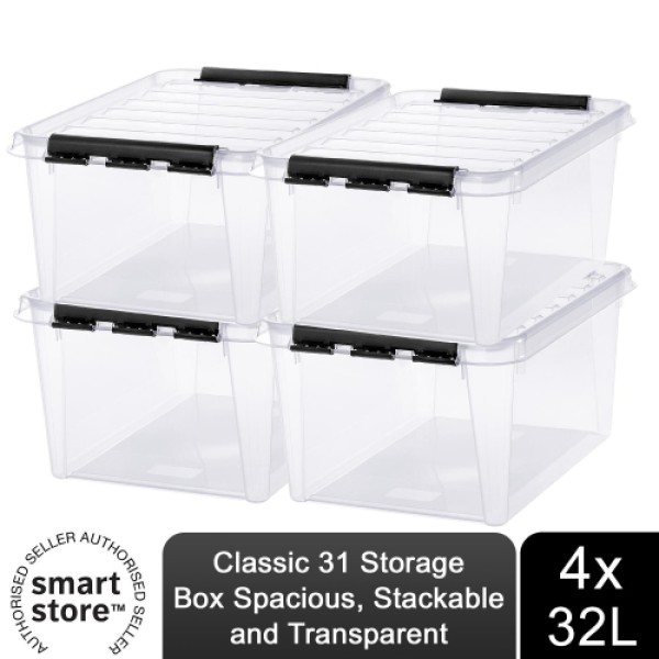SmartStore Classic 31 Transparent Storage Box 32L, 4pk