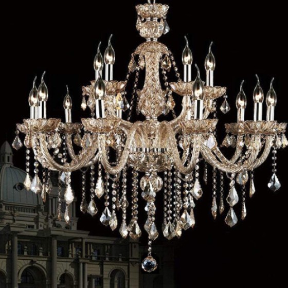 (8 Arms) Authentic K9 Crystal Chandelier, Champagne Maple Leaf