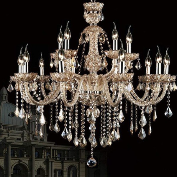 (8 Arms) Authentic K9 Crystal Chandelier, Champagne Maple Leaf