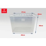 (Set of 5, 80 Litre) Clear Plastic Storage Boxes With Black Lids Home
