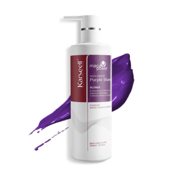 Karseell Maca Extract Purple Shampoo 500ml | Professional Toning Formula | Neutralizes Brassiness and Yellow Tones in Blonde, Silver, and Highlighted Hair