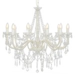 vidaXL Crystal Bead Chandelier, 12 E14 Bulbs, White, Suitable for Corridor