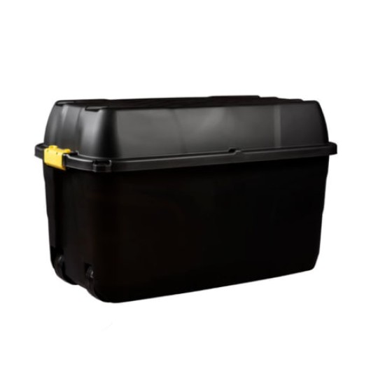 Strata 175 Litre Heavy Duty Trunk On Wheels Black Yellow Clip Handle (3 Boxes)