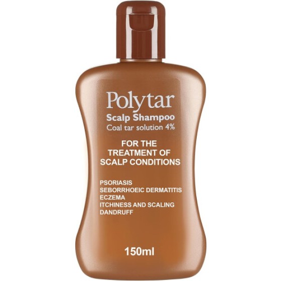 Polytar Scalp Shampoo, for the treatment of Psoriasis, Seborrheic Dermatitis, Eczema, and Dandruff, soothes itchy, flaky scalps, contains coal tar, 150ml (1 bottle)
