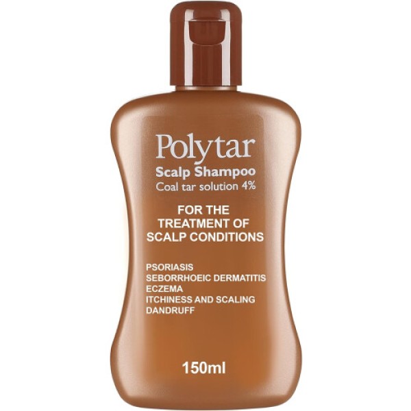 Polytar Scalp Shampoo, for the treatment of Psoriasis, Seborrheic Dermatitis, Eczema, and Dandruff, soothes itchy, flaky scalps, contains coal tar, 150ml (1 bottle)