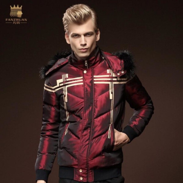 Men's Autumn and Winter Slim Fit Short Hooded Down Jacket, Casual Plus Size Trendy Fleece Outerwear