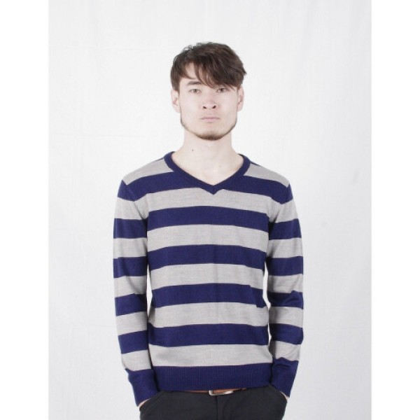 2016 Spring/Summer Men's Striped V-Neck Knit Sweater, Fashion Casual Men's Pullover Jacket