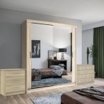 (Elm, 180cm) Chen's Sliding Mirrored Wardrobe with Drawer Cabinet
