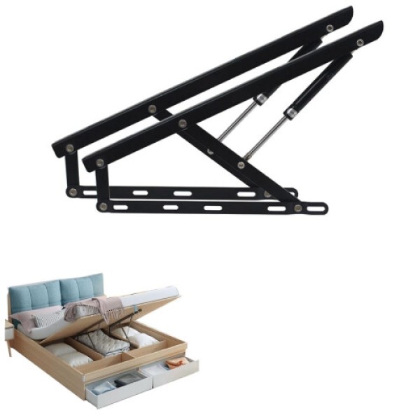 Betthebesatz 2-Piece Pneumatic Bed Lift Mechanism, Gas Spring Support for Storage Boxes, 1200mm Black